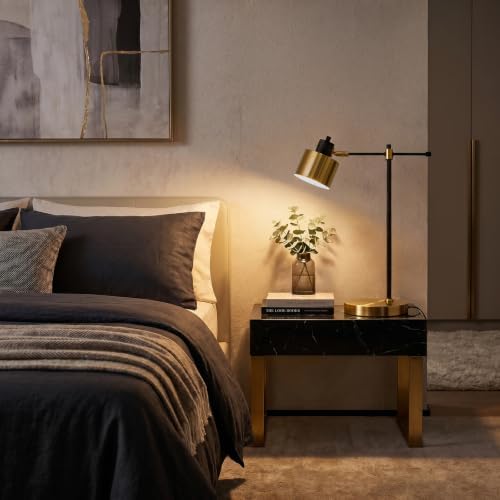 OYEARS 22.2" Modern Desk Lamp, Metal Table Lamp with LED Bulb, Adjustable Reading Lamps for Living Room, Mid Century Task Lamp for Home Office, Industrial Bedside Lamps with Solid Base,Black and Gold
