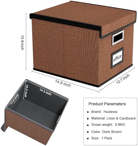 Upgrade Portable File Organizer Box with Lid,Large Linen Hanging Office Document Storage Box with Lid,Collapsible Filing&Storage Box for Office/Decor/Home-14.9x12.7x10.8in,1pk-without folders