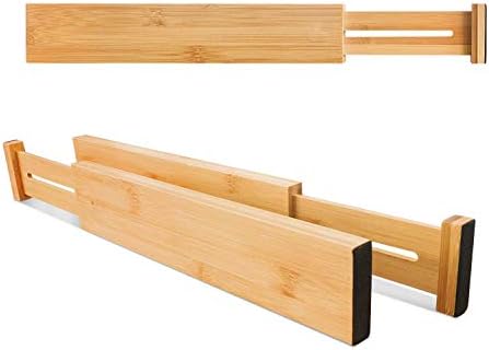 VaeFae 60-Pack Adjustable Bamboo Drawer Dividers, Expandable Drawer Organizer for Kitchen Utensils, Clothes, Bathroom, Office – Fits Drawer Interiors 16.6" to 21.8"
