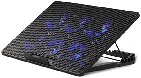 Amazon Basics Laptop Cooling Pad Stand with 6 Quiet Fans, Height Adjustable, for 12-17 inch Laptops, with USB-A and USB-C Ports