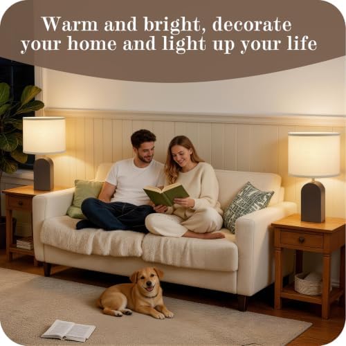 Wood Table Lamps for Bedroom,19" Farmhouse Bedside Lamps Set of 2,Walnut