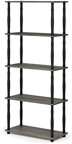 Furinno TURN-S-TUBE Storage Shelves, 5-Tier Book Shelf, Corner Shelf, Toolless Open Shelves, Classic Tubes, for Organization and Storage, Living Room, Garage, Home Office, French Oak