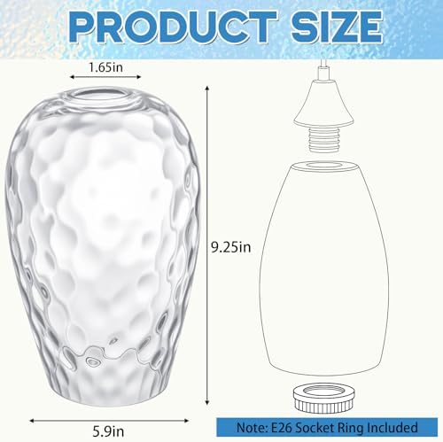 Teenyyou 1 Set Oval Glass Lamp Shade Replacement, Clear Ripple