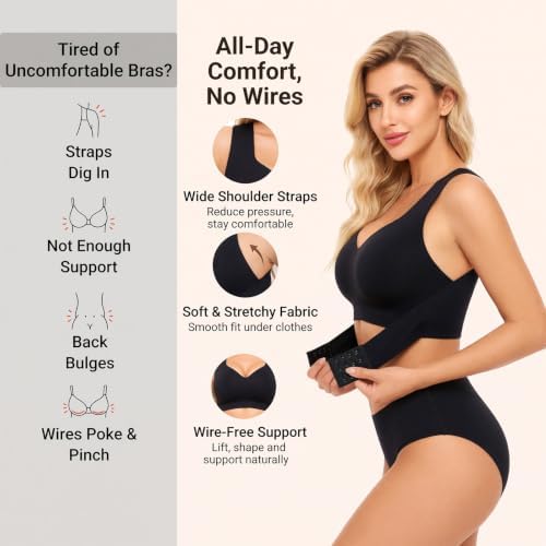 PoseFree Posture Support Bra for Women, Wireless Cross-Back Full Coverage