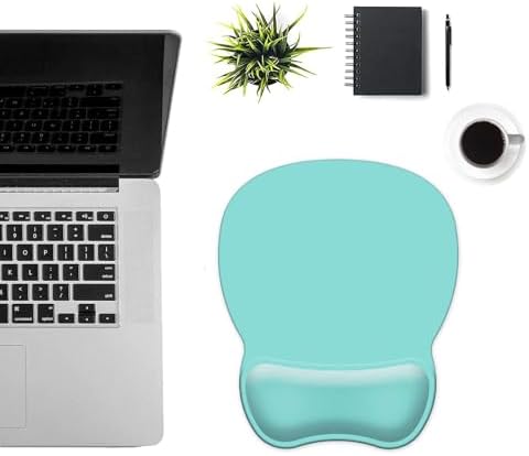 Mouse Pad with Support, Ergonomic Mouse Pad with Gel Wrist Rest Support Middle Concave Design, Comfortable Mousepad with Non-Slip PU Base for Home Office Working Studying (09 Cyan)