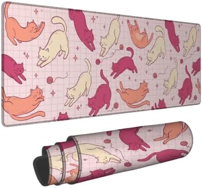 Fanciful Stretching Cats Pattern Large Mouse Pad 16x36 Inch