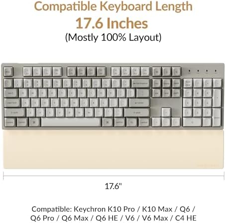 Keychron Retro Cream Silicone Wrist & Palm Rest, 17.6" Full Size for K10 Pro / K10 Max / Q6 / Q6 Pro / Q6 Max / Q6 HE / V6 / V6 Max / C4 HE, Washable, Non-Slip Base, Typing Support