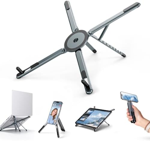 Portable Laptop Stand, 3-in-1 Magnetic Foldable Adjustable, for Desk（Gray）