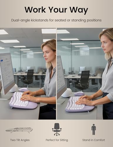 Purple MA31 Ergonomic Wireless Keyboard and Mouse Combo, Full Size Wave Key