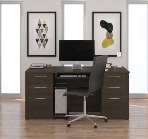 Bestar Executive Desk with Two Pedestals, 66W, Dark Chocolate, Embassy, 66W