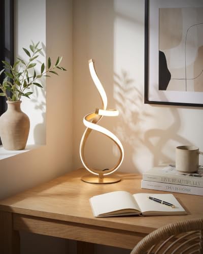 Gold Cool Table Lamps Set of 2, Modern LED Spiral Desk Lights