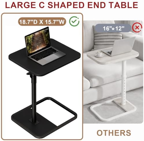 GOYLSER Large C Shaped Tv Trays Living Room End Table End Stand, Black Minimalist Wooden c Table for Sofa, Height Adjustable Tv Tray Tables Swivel Side Table for Dinner Eating