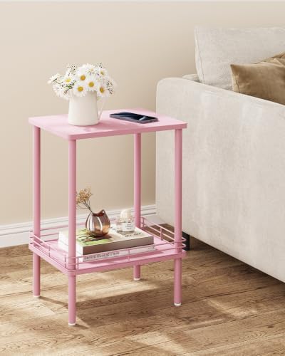 DGSANDGO Modern Small Side Table with Storage, 2-Tier Pink End Table