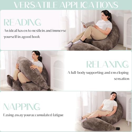 Banana Bean Bag Chair with Ottoman, Floor Sofa Bed with Footrest, Comfy Convertible Lounger for Adults, Plush Couch for Bedroom, Living Room or Dorm, L-Coffee