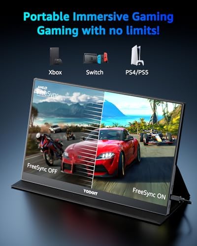 Yodoit Portable Monitor 144Hz 15.6Inch - 1080P Gaming Screen for Laptop IPS Display with USB Type C Port and Speakers with Smart Cover Metal Compatible with PC, MacBook, Xbox (Black)