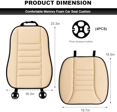 Car Seat Cushion, 1.2" Thick Comfort Memory Foam Auto Seat Pad with Non Slip Bottom, Breathable Driver Seats Pillow Pressure Relief Chair Cushion for Vehicle Office Home (Beige with Backrest)