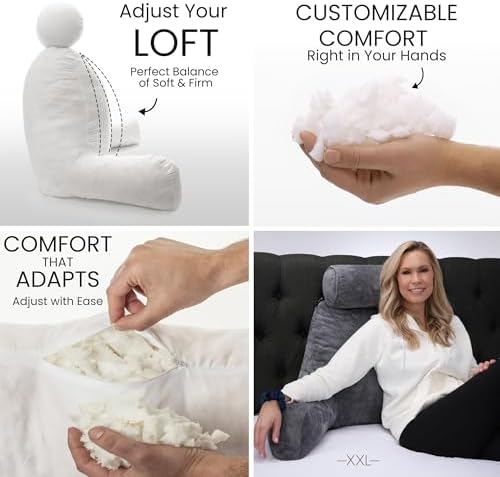 Husband Pillow XXL The Original for Adults - 30" Tall Backrest for Sitting Up in Bed - Firm Support Reading & Bed Rest Pillows for Adults, Neck Roll, Removable Cover - TV - Dark Grey