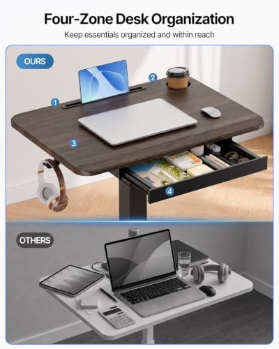 HUANUO 28" Mobile Standing Desk with Drawer and Charging Station