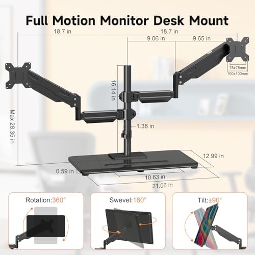 Pholiten Dual Monitor Stand with Wooden Base