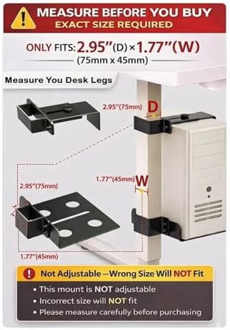 Under Desk PC Mount, No-Drill CPU Holder for 75x45mm Standing Desk Legs