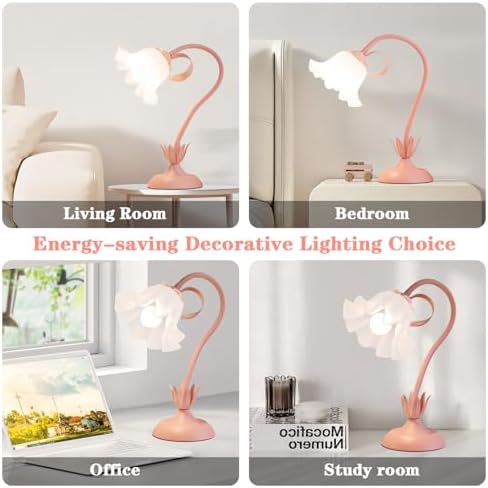 WERFOP Flower Desk Lamp Cute Pink Table Lamp for Bedroom Girls Room