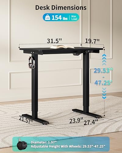 BIZUM 31.5" Small Electric Standing Desk Height Adjustable, Whole Piece Stand Up Computer Desk Work Study Writing Gaming Desks for Home Office Black