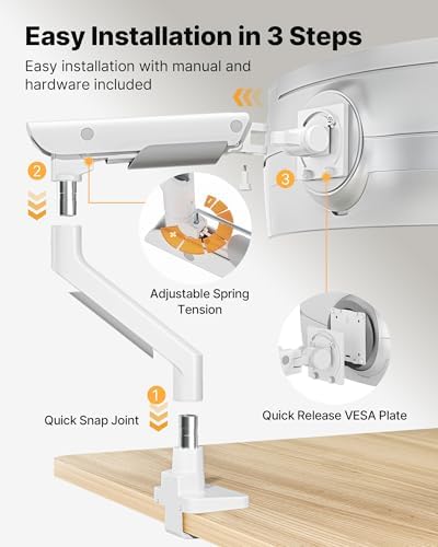 monTEK Heavy-Duty Monitor Arm for 17-57" Ultrawide, 59.4 lbs, White