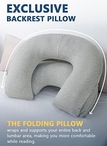 INSEN Reading Pillow, Back Pillow for Sitting in Bed and Couch, Gaming Pillow for Adults, Sit Up Support for Bed, Grey Jersey
