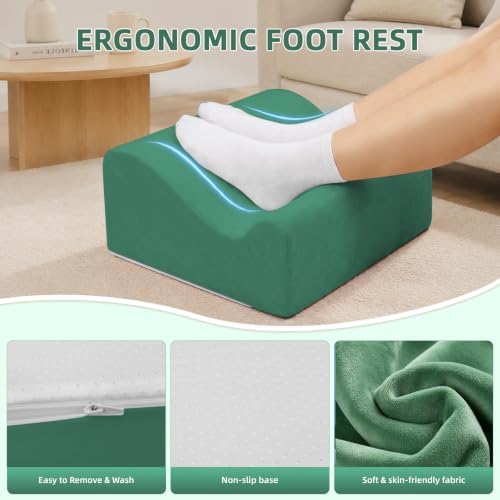 Work Foot Rest Under Desk,Ergonomic Footrest&Washable Cover Green