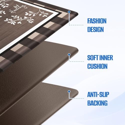 Kitchen Mats 2PCS, Anti Fatigue Rugs, 17.3x30+17.3x47.2in,Brown