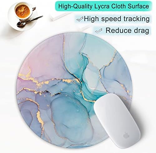 ITNRSIIET Round Mouse Pad with Stitched Edge Premium-Textured Waterproof Non-Slip Rubber Base Desktop Protection Mat Diameter 8.7 inches, Color Textured Marble