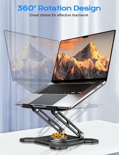 JCZT 360° Rotating Laptop Stand for Desk, Metal Foldable Laptop Riser,Black