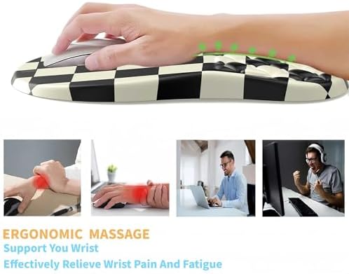 Ergonomic Mouse Pad Wrist Support,Black&White Wrist Rest Mousepad for Carpal Tunnel Pain Relief with Integrated Memory Foam Slope Massage Design