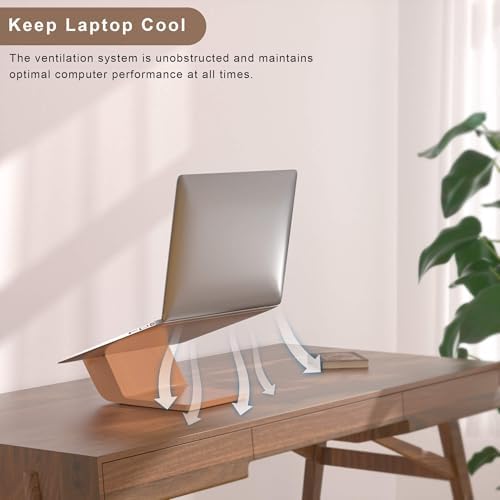 Wooden Laptop Stand, Ergonomic Computer Stand for Desk, Portable Laptop Riser, Notebook Stand Holder Compatible with MacBook Pro/Air, Dell, HP, Lenovo and All Laptops (10-17 inch), Wood