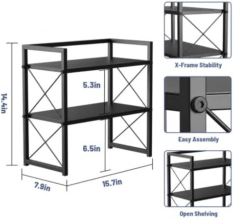 Adjustable Desktop Bookshelf, Metal Desk Shelf Organizer, Black