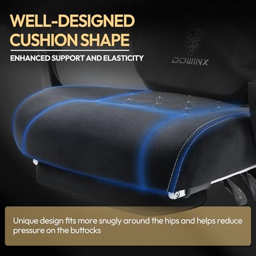 Dowinx Gaming Chair with Heated Massage Lumbar Support,Big and Tall Fabric Gaming Chairs for Adults with Footrest, Ergonomic Computer Game Chair with Poket Spring Cushions, 350lbs, Black and White