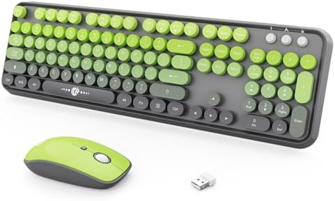 FOPETT Wireless Keyboard and Mouse Combo, 104 Keys Full-Sized 2.4 GHz Round Keycap Colorful Keyboards, USB Receiver Plug and Play, for Windows, Mac, PC, Laptop, Desktop (GradientMatchaGreen)