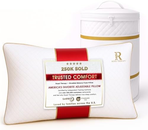 Royal Therapy King Shredded Memory Foam Bed Pillow – Adjustable Memory Foam Pillow for Sleeping, Firm Pillow for Neck & Shoulder Support, Breathable for Back, Stomach, Side Sleepers