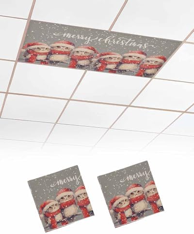 Christmas Red Magnetic Fluorescent Light Covers for Ceiling Lights 2 x 4 Feet,Snowflakes Vintage Owl Watercolor Grey Office Classroom Kitchen Drop Ceiling Light Covers Filters Shade Panel 2 Packs