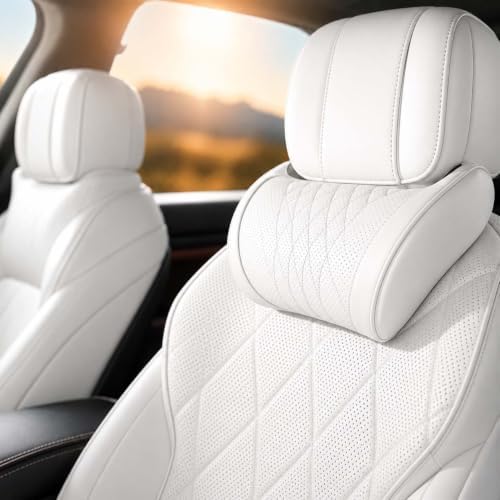 Universal Memory Foam Car Headrest Neck Pillow Adjustable Driving (White)