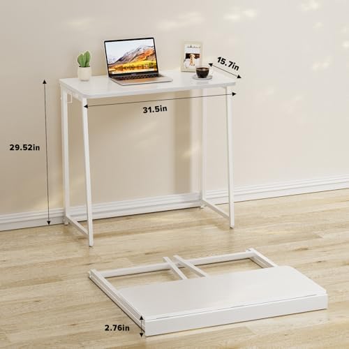 WOHOMO Folding Desk, 31.5" Foldable Computer Table for Small Spaces, White