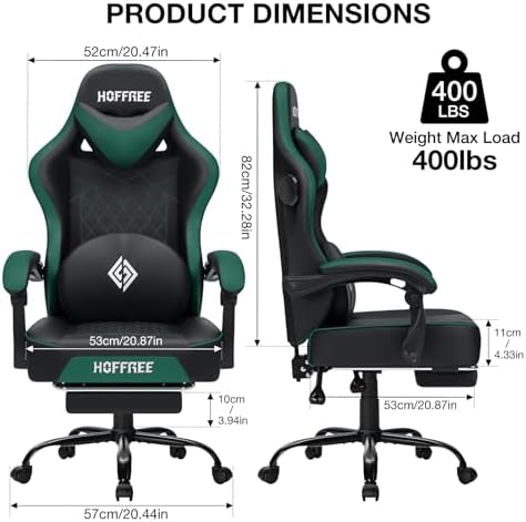 HOFFREE Gaming Chair with Speakers Massage Computer Chairs for Adults-Green