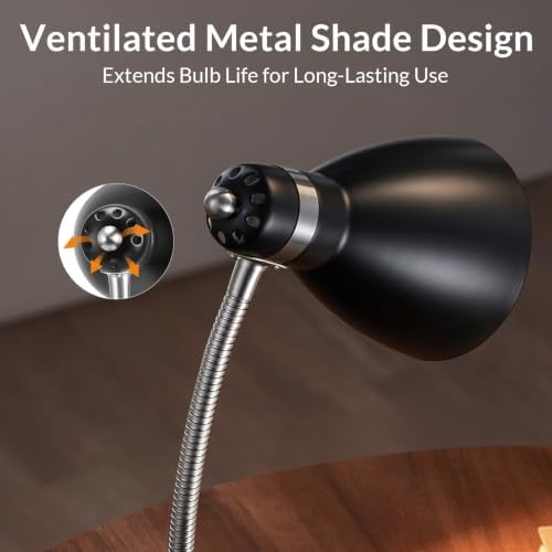LEPOWER Metal Desk Lamp, Adjustable GooseNeck Reading Light for Bedroom