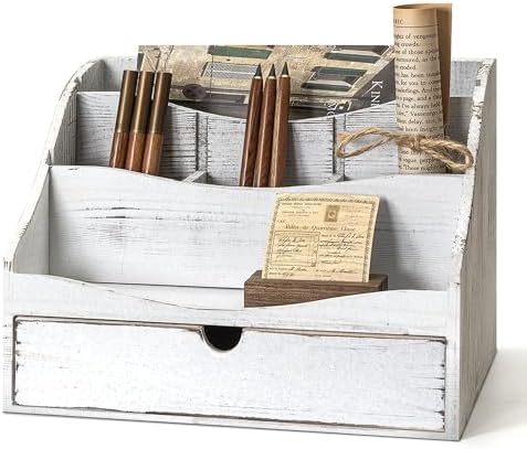 Rebee Vision Mail Organizer for Desk with Drawer for Home Decor, Whitewash