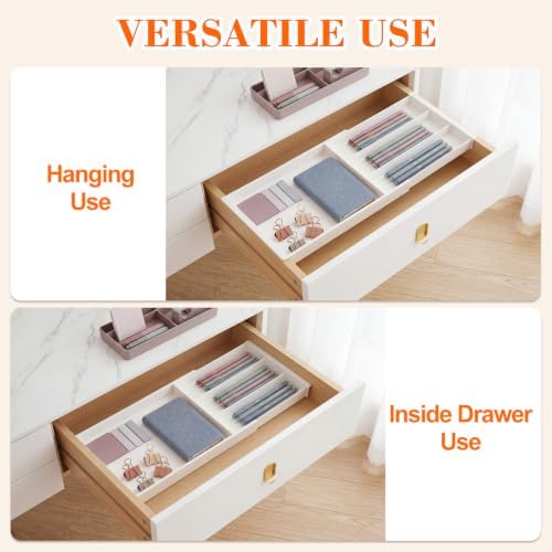 Briwooody 2 Pcs Hanging Sliding Drawer Tray with Adjustable Dividers