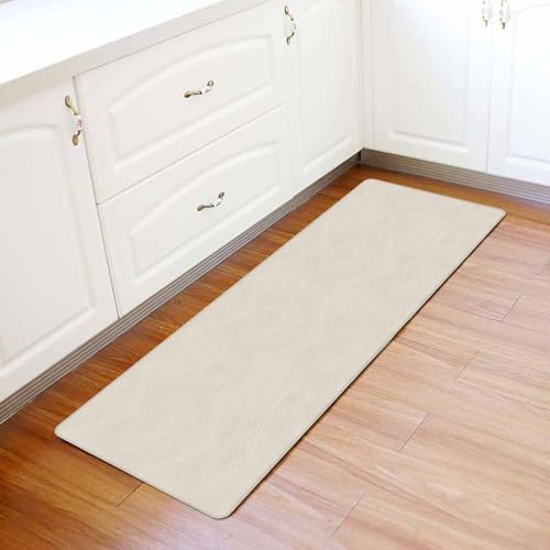 Cream Abstract Minimalist Soild Color Antifatigue Kitchen Bath Door Mat Cushioned Runner Rug, Washable Welcome Floor Sink Mat, Waterproof & Non-Slip Comfort Standing Doormat for Kitchen, 18"x30"