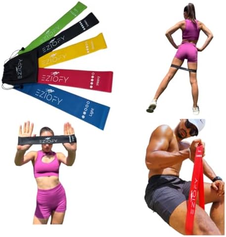 Resistance Bands Set of 5 – Natural Latex Loop Exercise Bands for Legs, Glutes & Full Body – 10–45 lbs – Workout, Pilates, Physical Therapy – Includes Carry Bag