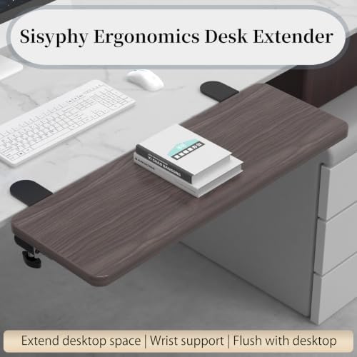 Sisyphy Ergonomics Desk Extender Tray, 29.5x9.5" Punch-Free Clamp on, Foldable Keyboard Drawer Tray, Table Mount Arm Wrist Rest Shelf, Computer Elbow Arm Support