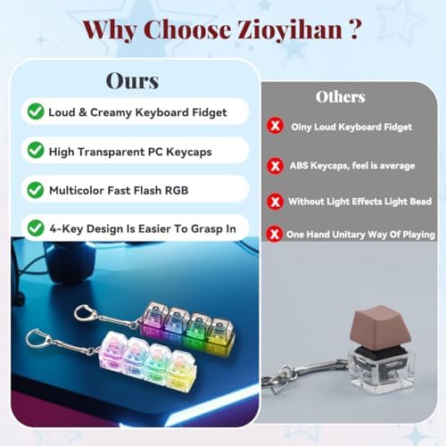 2 Pcs LED Keyboard Fidget Toy, Clicky & Creamy Fidget Clicker Keychain