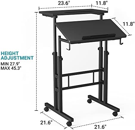 Klvied Adjustable Height Standing Desk with Cup Holder, Portable and Easy to Move, Ideal for Home or Office, Black
